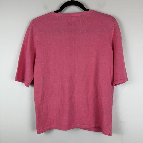 Vtg Talbots Cardigan Sweater Womens 8 Pink Pineapple Embroidery Cottage Granny - Picture 7 of 9